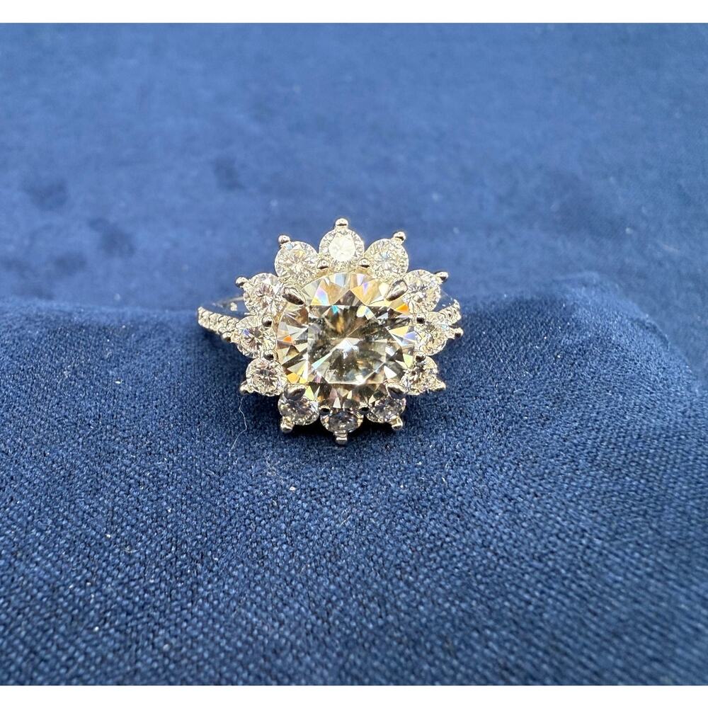 4CT Flower Cut Moissanite Halo Sterling Silver Ring Sz 9